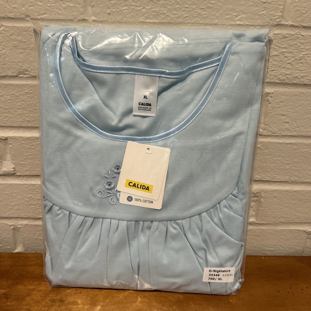 CALIDA Long Sleeve Soft Blue Women's Nightgown 33346 Size XL New